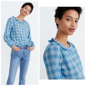 NWT Madewell Plaid Ruffle-Neck Top